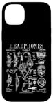 Coque pour iPhone 14 Plus Casque audio vintage breveté DJ Gamer Podcaster Musique