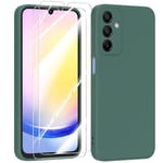 MIKULLE Silicone Coque pour Samsung Galaxy A25 5G avec 2 Verre trempé Protection écran, Couleur Pastel Ultra-Mince Souple Housse pour Samsung Galaxy A25 5G (6.5") - Vert foncé