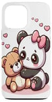 Coque pour iPhone 13 Pro Max Adorable panda et ours en peluche câlins style kawaii