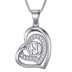 Morella Collier Femme Pendentif en Forme de Coeur avec Lettre N Argent 925 rhodié avec zircons Blancs 46 cm