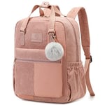 Makukke Sacs d'école pour filles, sac à dos en velours côtelé pour femme avec compartiment pour ordinateur portable et sac à dos antivol décontracté pour l'école primaire du lycée, rose, L,