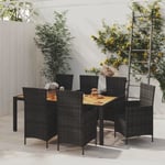 Gouveniail Ensemble Table Chaise de Jardin Salon de jardin 7 pcs avec coussins résine tressée noir - Noir et marron - longueur de