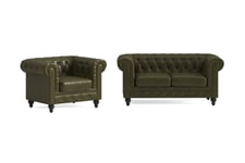 Chesterfield Lyx Sofagruppe 2-seter+Lenestol - Grønn sofagruppe