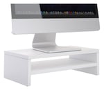 Support d'écran d'ordinateur display, réhausseur pour moniteur avec étagère intermédiaire, longueur 42 cm, en mélaminé blanc mat - Blanc