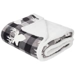 Plaid Cocooning Ultra Doux Réversible Gris et Blanc Motif Rennes 150 x 200 cm p