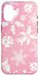 Coque pour iPhone 16 Pink Aura Motif floral et flocons de neige d'hiver