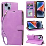 GOTOURED for iPhone 14 Phone Case Wallet,Soft Leather,4 Card Slots Holder RFID Blocking,Shockproof Protective Kickstand Wrist Strap Folio Flip Cases Cover for iPhone 14 (Purple)