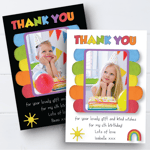 Personalised Rainbow Thank You Cards Children Photo Thank You Notes Birthday x10