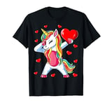 Dabbing Unicorn Heart Valentines Day Girls Kids Rainbow Gift T-Shirt