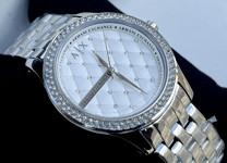 ARMANI EXCHANGE AX5215 WOMENS SILVER QUILITED CRYSTAL WHITE DIAL WATCH *BNIB*