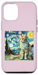 Coque pour iPhone 12/12 Pro Van Gogh T-shirt Motif chat Nuit étoilée