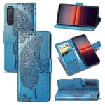 Yhteensopiva Sony Xperia 5 Ii -lompakkokotelon Butterfly-kohokuvioidun Pu-nahkaisen kickstand-korttipaikan kanssa Flip Folio Cover