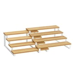 SONGMICS Étagère à Épices, Lot de 2, Étagère de Rangement, Porte-épices Extensible à 4 Niveaux, Bois d’Ingénierie, Empilable, pour Placard, Cabinet, Comptoir, Beige Naturel et Blanc Nuage KCS216N02