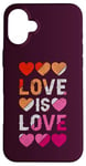 Coque pour iPhone 16 Plus Lesbienne, Cœurs, L'amour est l'amour, Fierté LGBT