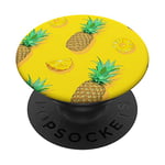 Ananas aux Fruits Tropicaux sur Jaune-Vif PopSockets PopGrip - Support et Grip pour Smartphone/Tablette avec un Top Interchangeable