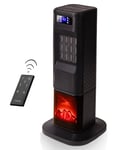 Portable Heater Energy Efficient - Ceramic Tower Fan, Fire place, Black - Nuovva