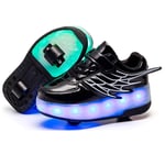 BrightFootBook Kids Unisex Enfants LED Chaussure avec roulettes,Chaussures à roulettes de Skateboard,Outdoor Gymnastique Patins à roulettes,Fille Garçon Mode Baskets avec Roues,Black-34