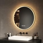 EMKE Miroir de Salle de Bain avec lumière Ronde 60 cm, Miroir LED Rond avec Interrupteur Tactile, Anti-buée et Fonction mémoire, Miroir de Salle de Bain Rond avec lumière Tricolore réglable