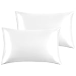 Yorkshire Bedding Satin Pillow Cases 2 Pack – Luxurious White Pillowcases For Hair and Skin Standard Size with Envelope Closure Hypoallergenic 50 x 75 cm