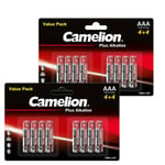 16 Camelion AAA Plus Alcalin Batteries Lr03 Mn2400 Am4 E92 1.5v 8bl Exp 2026