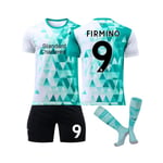 ( 2022-2023 Liverpool Training Vit Grön tröja Firmino No.9 Fotbollströja 3-delade kit för barn Vuxna 28(150-155CM)