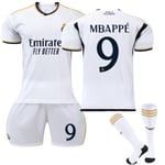 23-24 Real Madrid Hemma Fotbollströja Kit Med Strumpor Nr 9 Mbappé Adult M