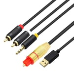 Câble audio coaxial numérique analogique USB,AUX SPDIF vers 3,5 mm + 2 prises RCA convertisseur pour TV,PS4,lecteur Blu-Ray,haut-parleur multimédia,1.5 Meters