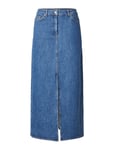 Selected Femme Slfbella Hw Maxi Marine Blue Denim Skirt Blå