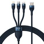 Baseus USB-A til Lightning/ USB-C/ Micro USB kabel 100W 5A, 1.2m - Blå