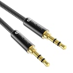 Câble Jack Audio Câble Auxiliaire 3.5Mm Mâle Vers Mâle [Plaqué Or] Stéréo En Nylon Pour Iphone, Samsung, Ipod, Ipad, Voiture, Casque, Autoradio, Smartphones, Mp3 Etc. - 1M Noir