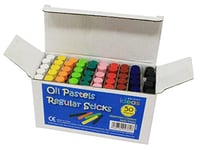 Bright Ideas Regular Oil Pastels - 50 Pack of Assorted Colours Oil Pastels Crayons - Intense Bright Colours for Kids, Artists, Students - Pastels for Paper, Card, Canvas. BI8359.