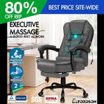 ELFORDSON Massage Office Chair Gaming Seat with Footrest Padding PU Leather