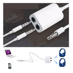 Extension 1 Male To 2 Female 3.5mm Headphone Y Splitter Audio Cable White