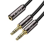 J&D Adaptateur diviseur pour casque 3.5mm, Diviseur pour casque pour ordinateur de 3.5mm femelle à 2 mâles 3.5mm doubles pour micro et audio, Y-Splitteur pour microphone, 20cm