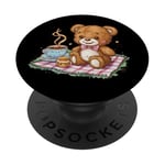 Cartoon teddy bear with honey and tea PopSockets Adhesive PopGrip