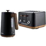 Salter COMBO-9135 Toronto Kettle and 4-Slice Toaster Set – 1.7 L Fast Boil Kettle with Limescale Filter, Wide Toasting Slots, High-Lift Eject, Wood Effect, 6 Browning Levels, 3000/1630 W, Matt Black