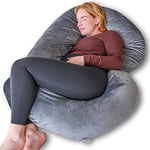 Ella Coussin de Grossesse - Coussin de Maternité et Corps Forme en C, Personnes Qui Dorment sur Le Côté - Rembourrage Polyester, Housse Amovible & Lavable en Minky Oreiller de Grossesse, 150x70cm Gris