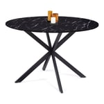 Table à manger ronde alix 4-6 personnes pied araignée métal noir et plateau effet marbre noir alaska 110 cm