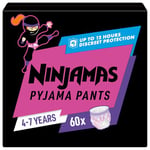 Pampers Ninjamas Pyjama Pants Fille, 60 Sous-Vêtements de nuit Absorbants, 4-7 Ans, 17-30kg, Protection Maximale Contre Les Fuites Toute La Nuit En Toute Discrétion, Pack 1 Mois