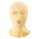 Vinter Helansikte Mask Tre-håls Balaclava Stickad Hatt Hals Damask - Gul