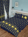 Navy Blue Yellow Gold Sun & Moon Face Celestial SINGLE Duvet Cover Bedding Set