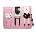 Women Faux Leather Cute Cartoon Animal Cat Wallet Slim Small Clutch Bag Coin Purse （Pink）