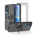 MMlife for Honor 90 Lite 5G Kickstand Case with Tempered Glass Screen Protector [2 pieces], Hybrid Heavy Duty Armor Dual Layer Anti-Scratch Case Cover, Black