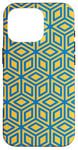 Coque pour iPhone 16 Pro Yellow Blue Geometric Hexagons Cubes Squares Mesh Pattern