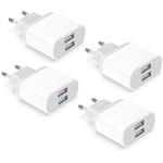 4-Pack Prise USB, 2.1A/5V Chargeur pour iPhone 11 Pro Max XS XR X 8 7 6 6S Plus 14 13 12 SE 5 5S 5C, Pad, Samsung Galaxy, Huawei, 2 Port Adaptateur Secteur Téléphone Embout Ficher Mural Nisiyama