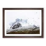 Big Box Art The Swiss Alps with a Flock of Birds in Abstract Framed Wall Art Picture Print Ready to Hang, Walnut A2 (62 x 45 cm)