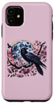 Coque pour iPhone 11 Motif floral et corbeau enchanté vintage Sakura gothique