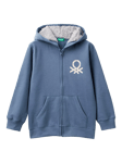 Benetton Kids' Zip Up Logo Hoodie, Air Force Blue