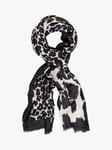 chesca Leopard Print Colour Block Scarf, Black/Cream