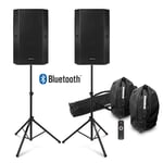 Pair of Vonyx VSA10BT Bluetooth Active PA Speakers Package with Stands